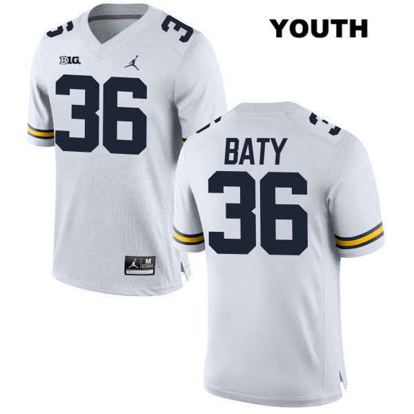 Youth NCAA Michigan Wolverines Ramsey Baty #36 White Jordan Brand Authentic Stitched Football College Jersey PK25P42DW